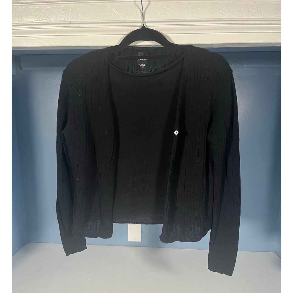 Eileen Fisher 100% Cotton Knit Cardigan Tank Set Black Size Medium